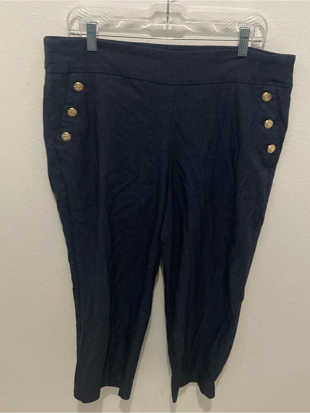 Counterparts Blue Gold Tone Buttons Pockets Pull on Stretchy Cropped Pants 2X